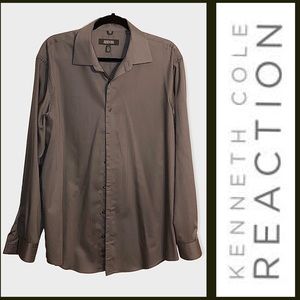 Kenneth Cole Reaction Button Down Dress Shirt S Large Gray w Stripes 16.5 34-35